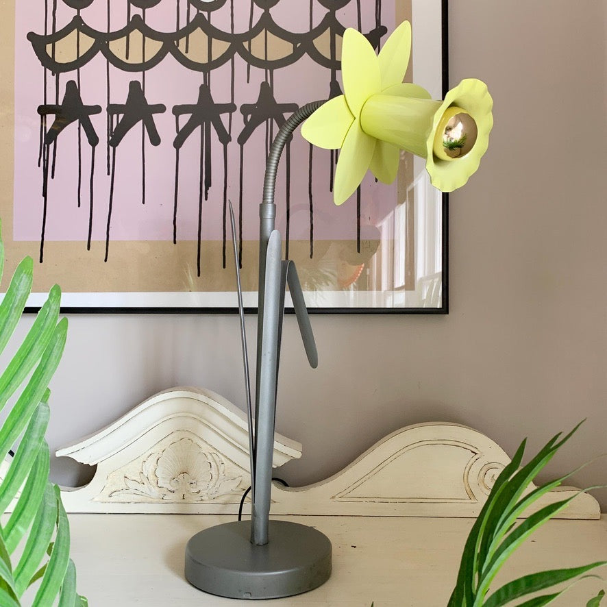 Iconic Bliss Yellow and Silver Daffodil Table Lamp 1980's