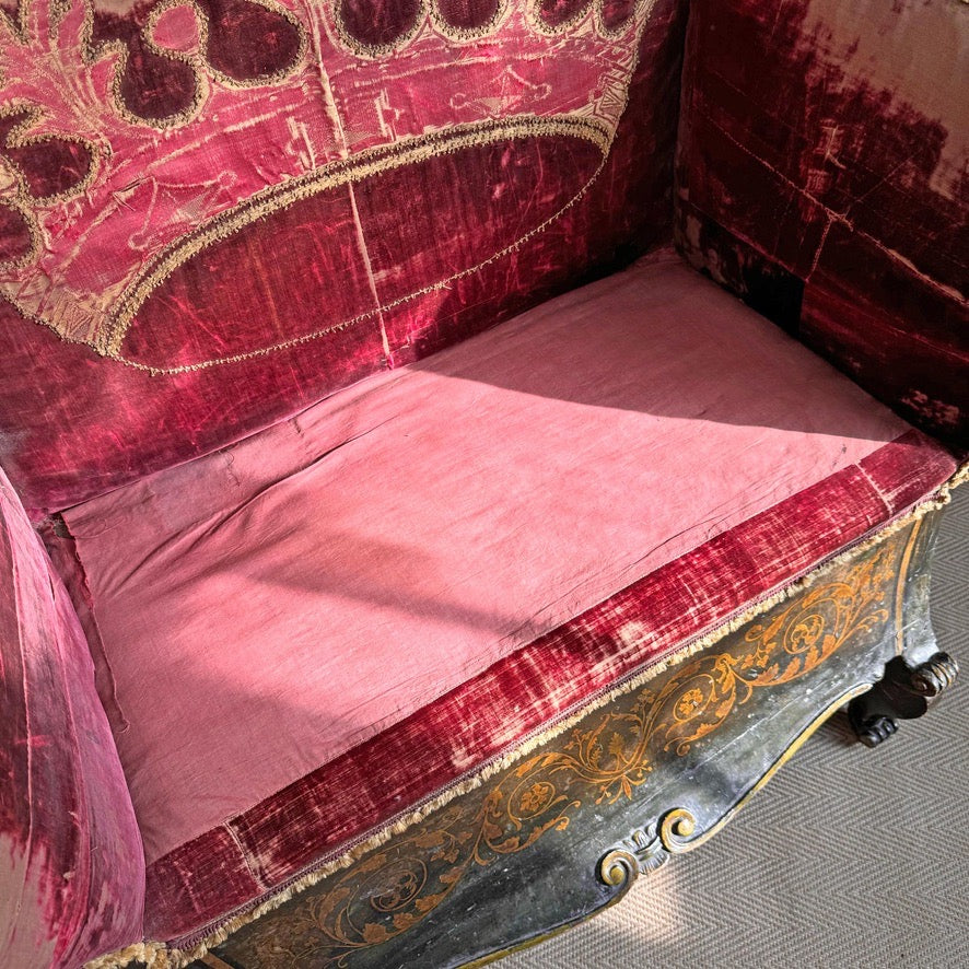 18th Century French Sleigh Form Ducal Crown Chair of Significant Importance