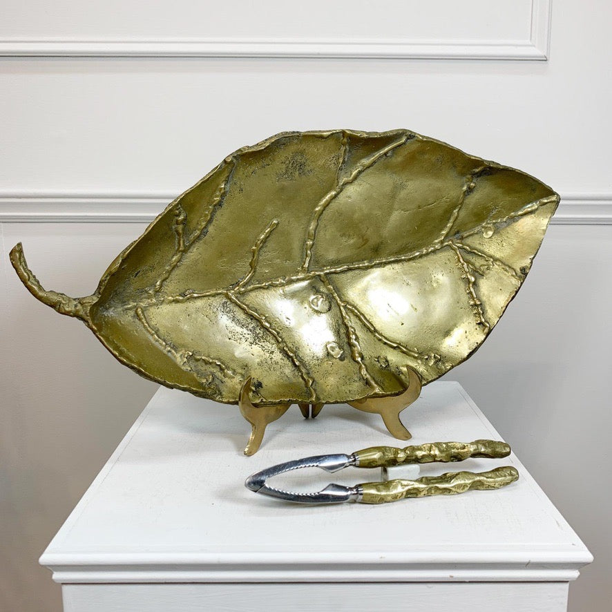 Decorative Brass Leaf Sculpture and Nut Cracker By David Marshall 1970's