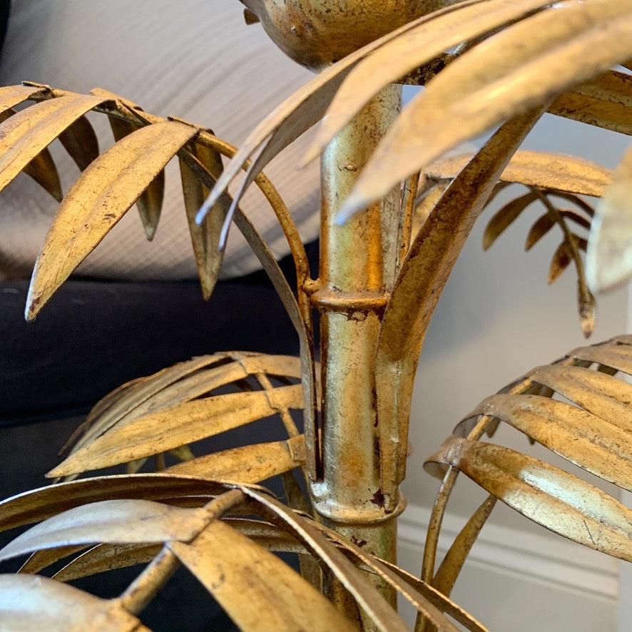 Italian Gold Faux Bamboo Leaf Table Lamp 1950's