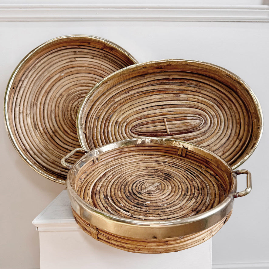 Gabriella Crespi Style Pencil Reed Banded Trays Set of 3