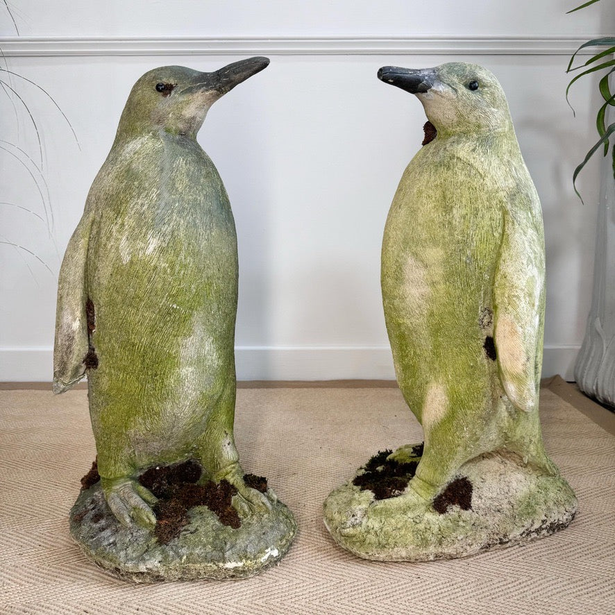 Vintage Life Size Stone Penguin Garden Statues 1970's