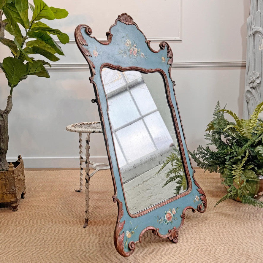 Antique Turquoise Painted Venetian Mirror