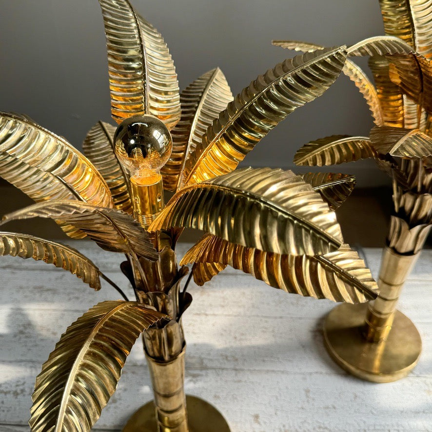 Brass Banana Palm Tree Table Lamps 1970's
