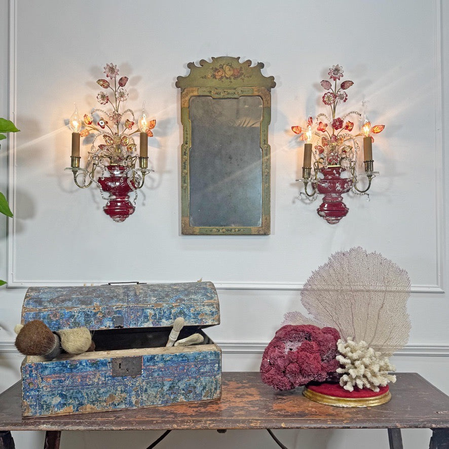 Pair of Maison Bagues Red Wall Sconces Circa 1910