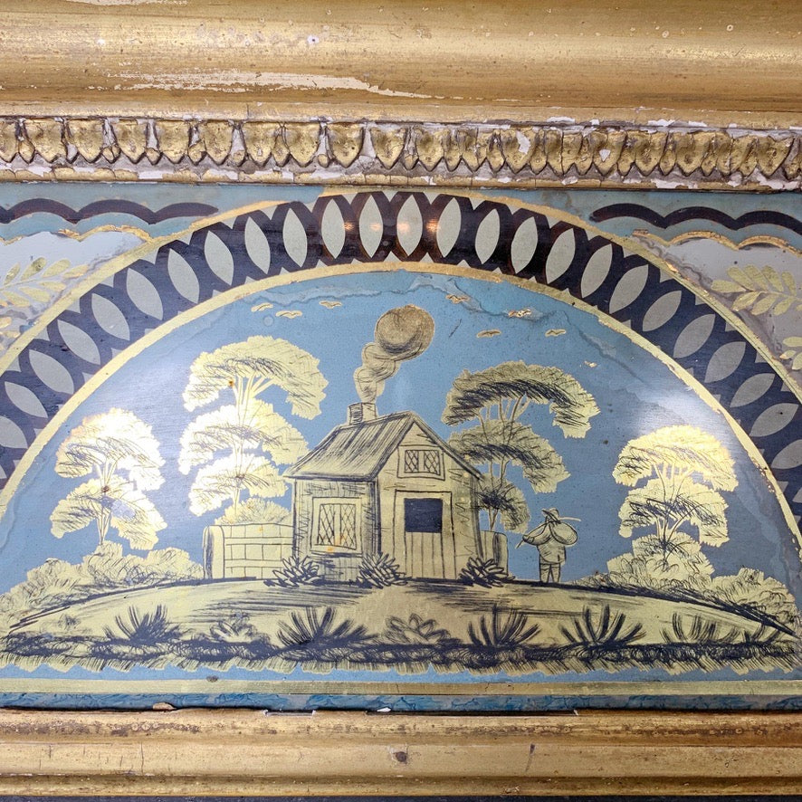 Georgian Gilt-Gesso Framed Wall Mirror with Inset Verre Eglomise Gilded Glass Frieze