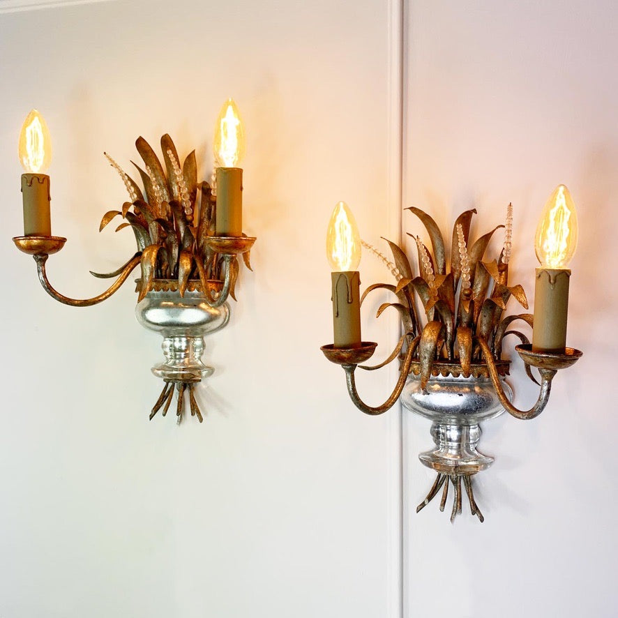 Pair of Maison Bagues Gilt Crystal Wall Lights