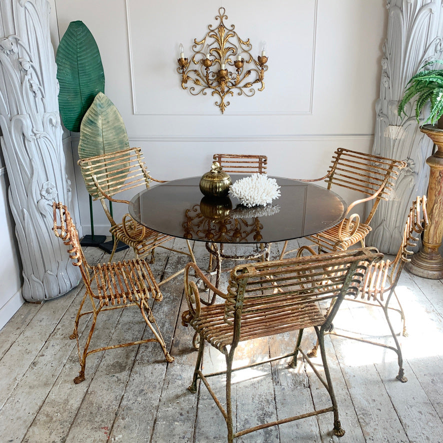19th Century Large French Wrought Iron Table with Glass Top