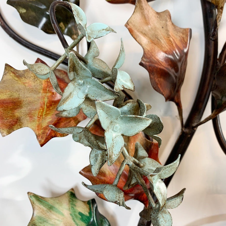 Exceptional Italian Hand Painted Holly Leaf Wall Sconce of Huge Scale