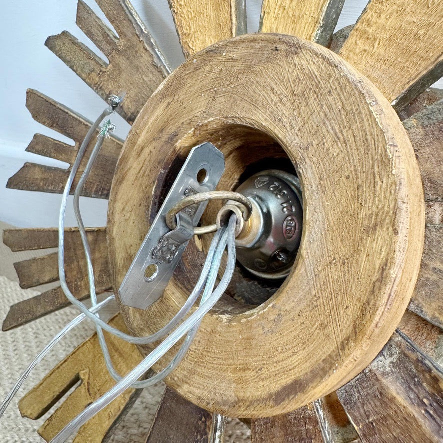 Antique Water Gilt Wood Chapel Sunburst Flush Light