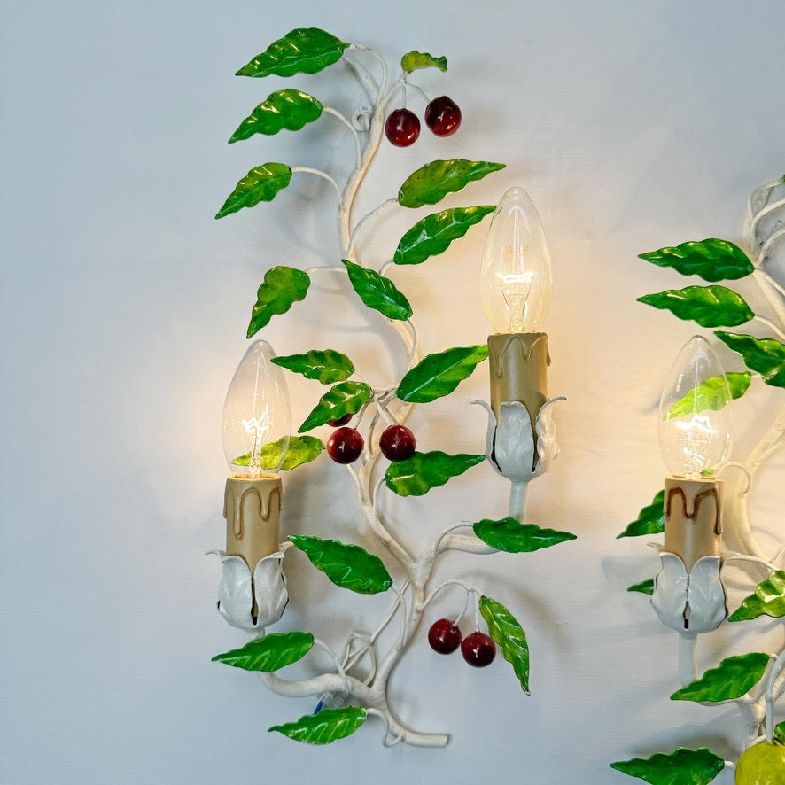 Italian Lemon and Cherries Tole Wall Lights Set of 3