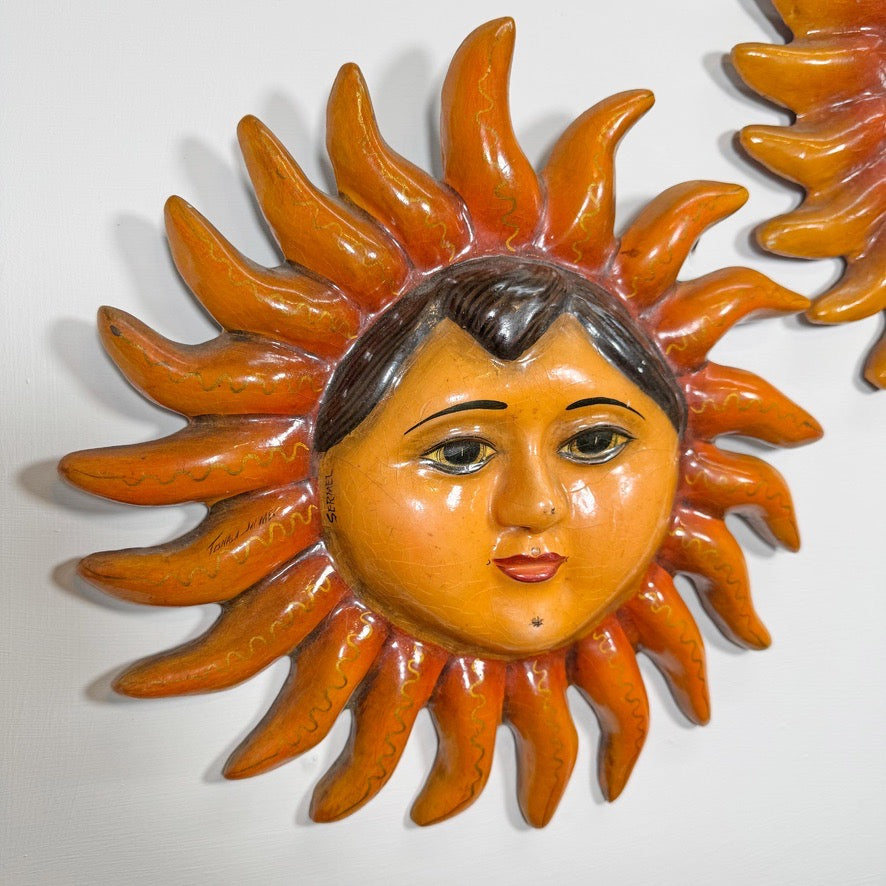 Pair of Sermel Sergio Bustamante Papier Mache Sun Faces