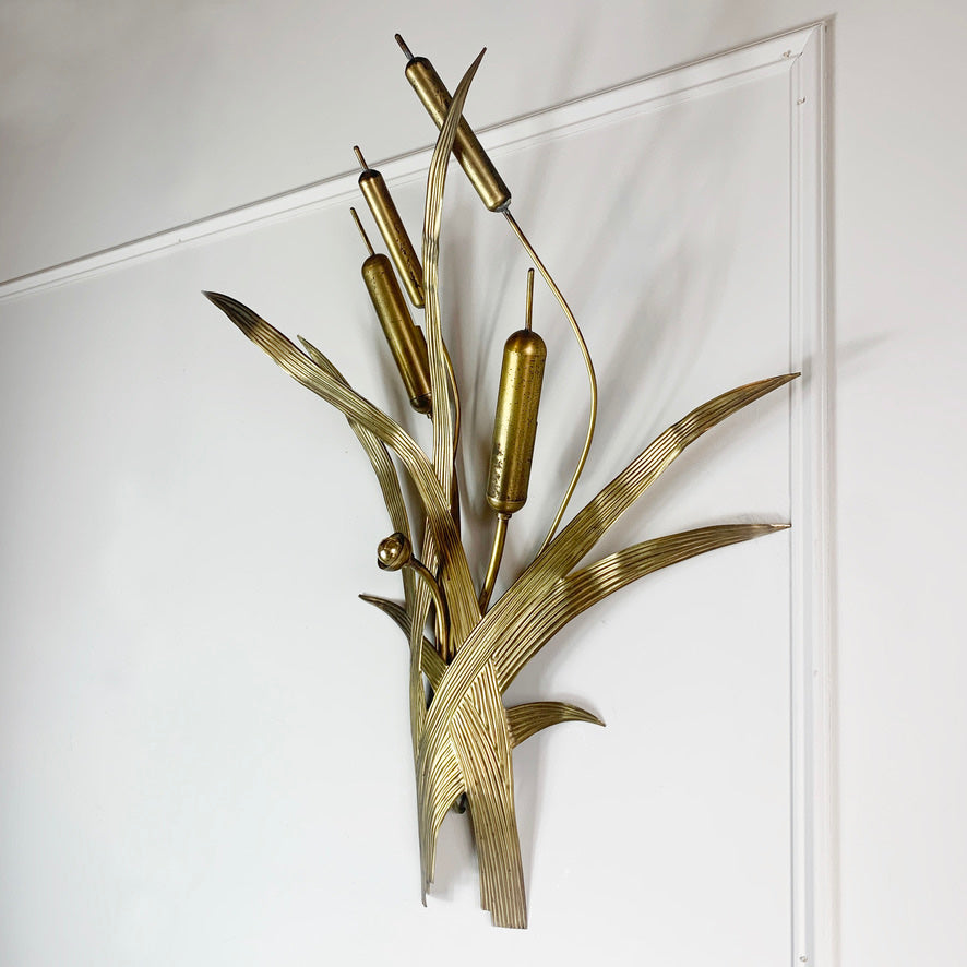 1970's Italian Gold Bulrush Wall Light
