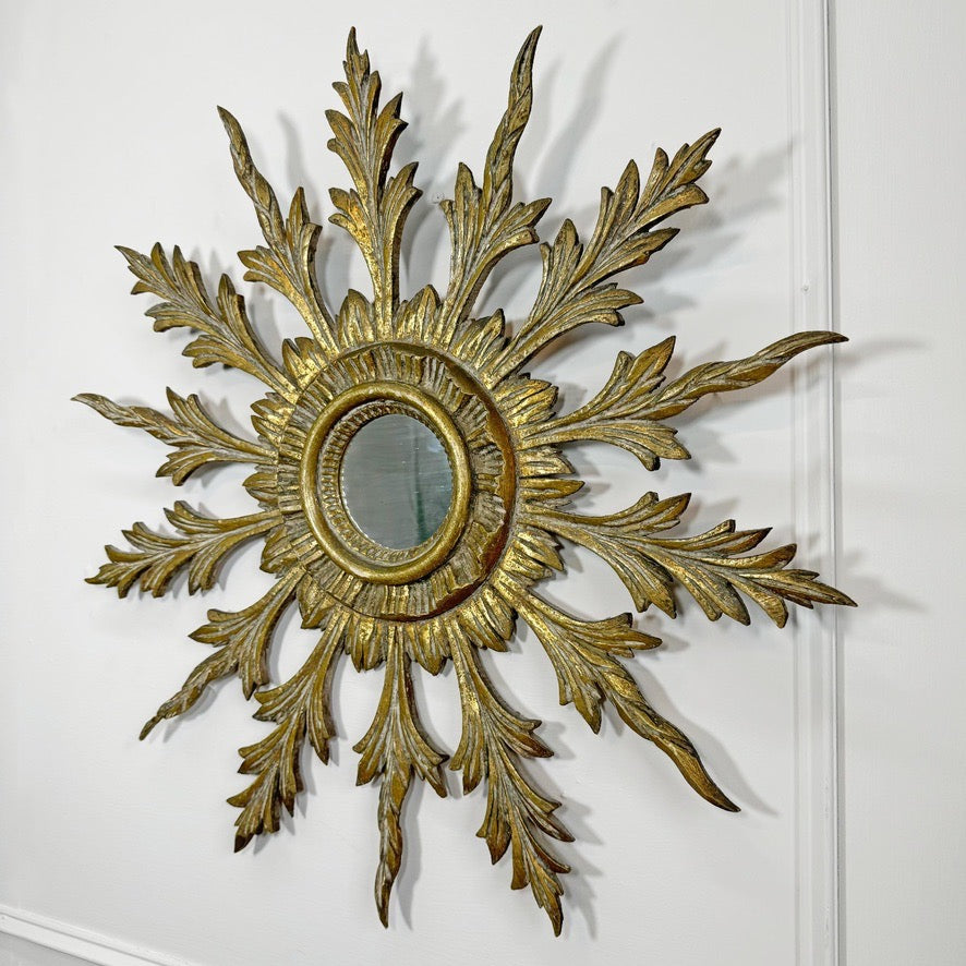 Antique Sunburst Mirror Giltwood 1920's