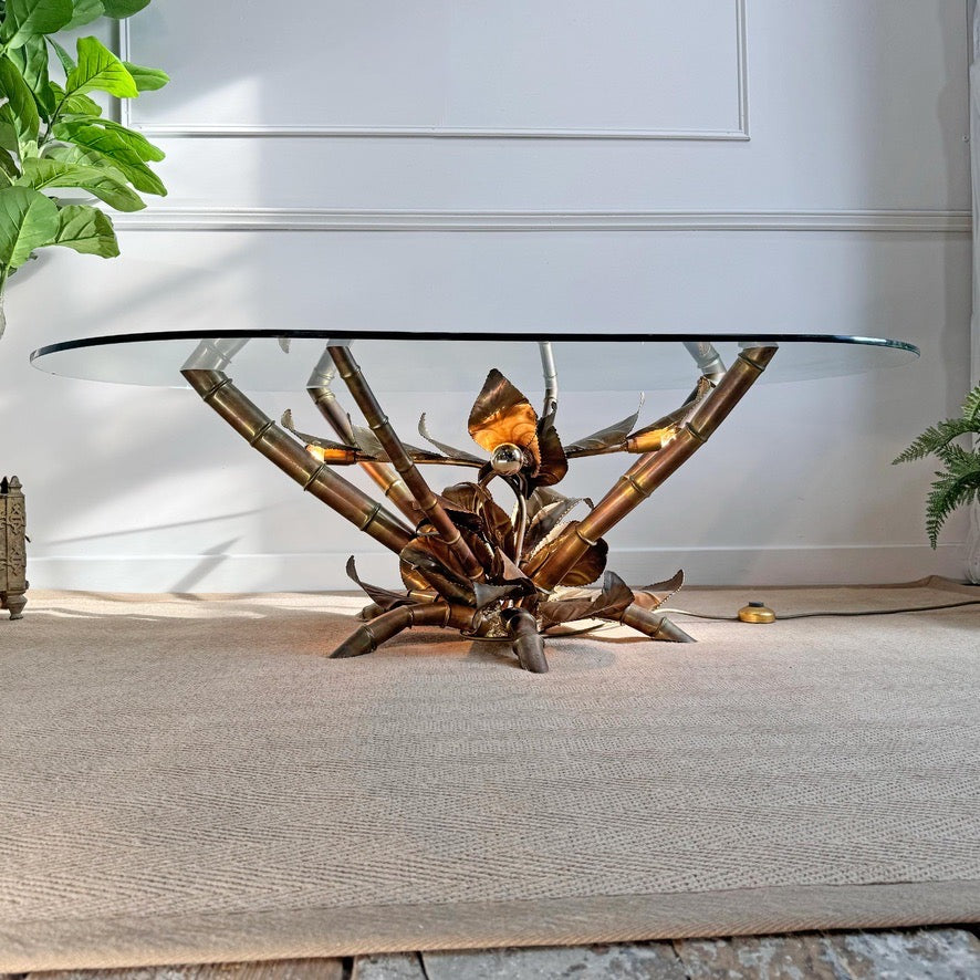 Maison Jansen Faux Bamboo Illuminated Gold Table 1970's