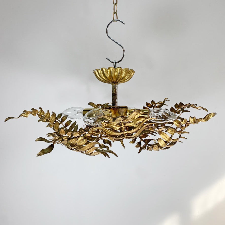 1950's Italian Gilt Leaf Fern Ceiling Light