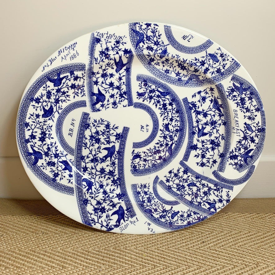 19th Century Derby Pottery Blue and White Sample Pattern Plate