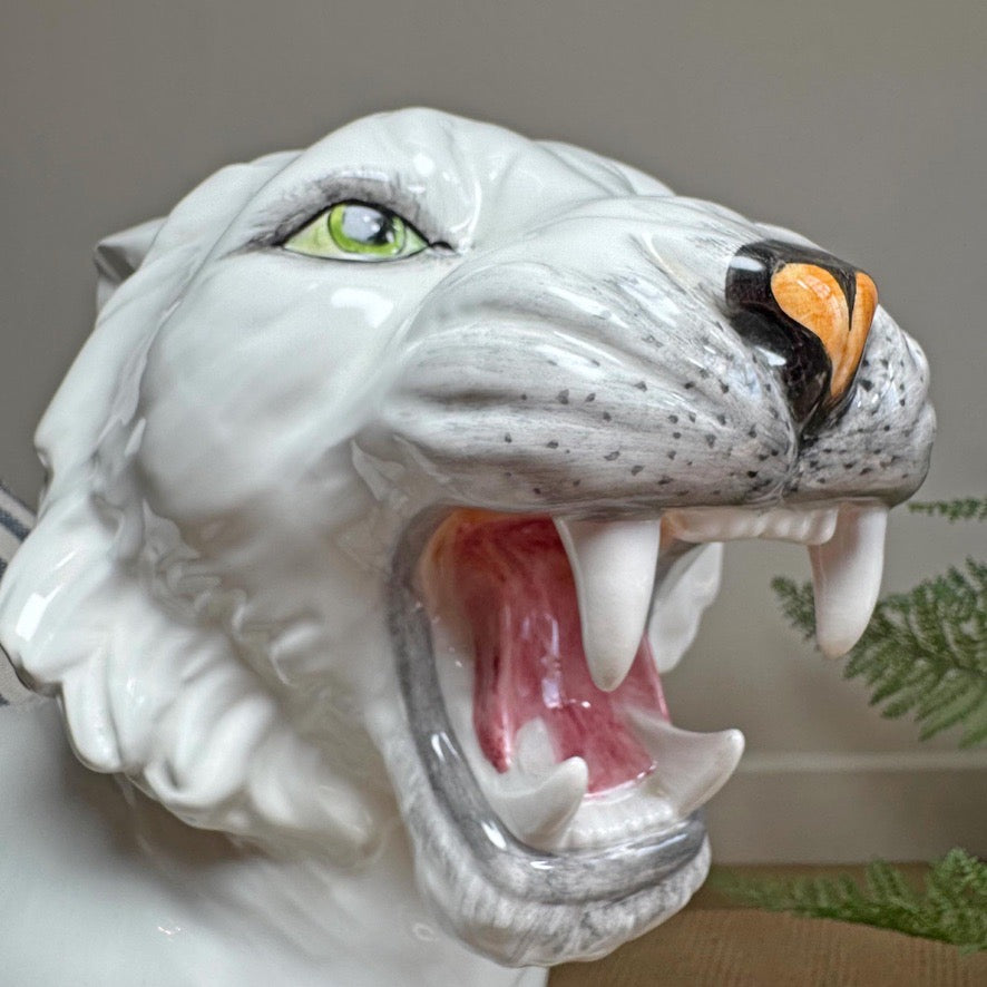 20th Century Italian Ceramic White Tiger Statue
