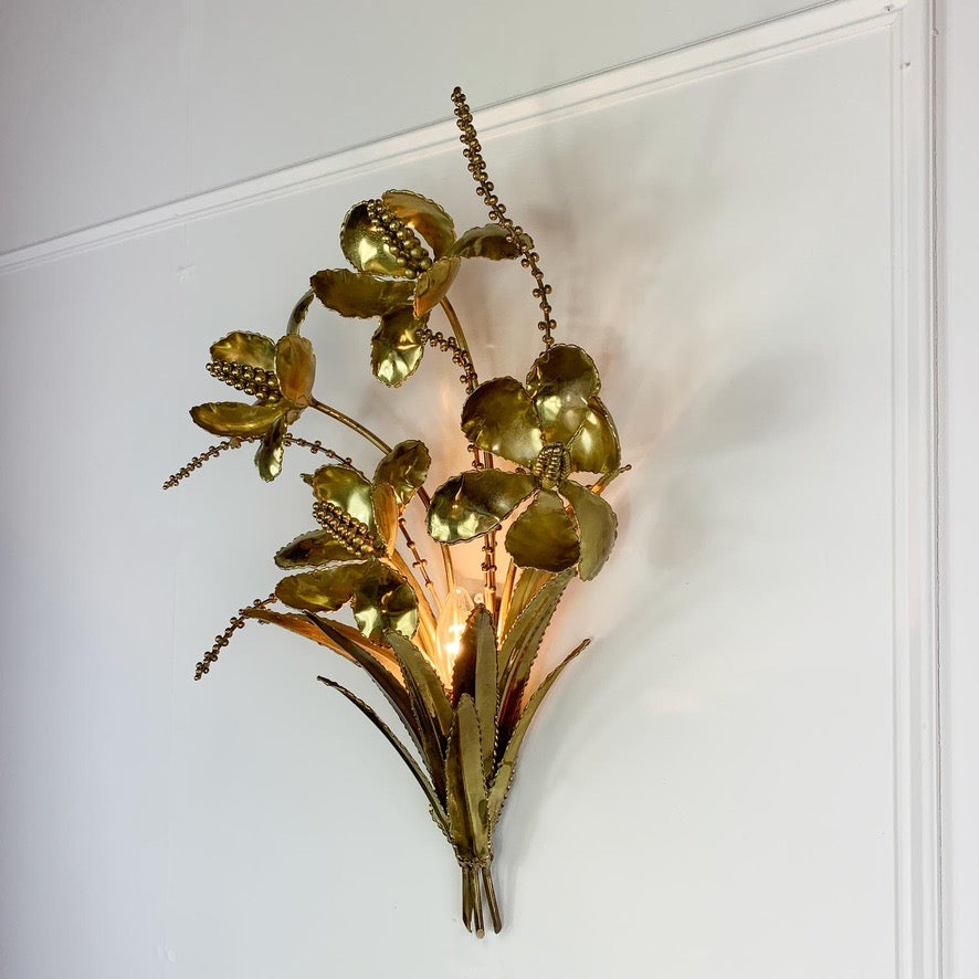 Brutalist French Gold Flower Bouquet Wall Light
