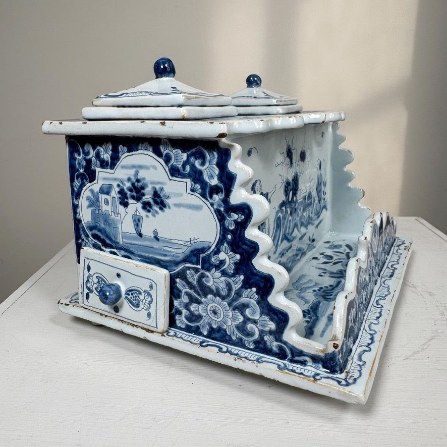 18th Century Dutch Delft Blue and White Ink Well attributed to Anthoni Pennis