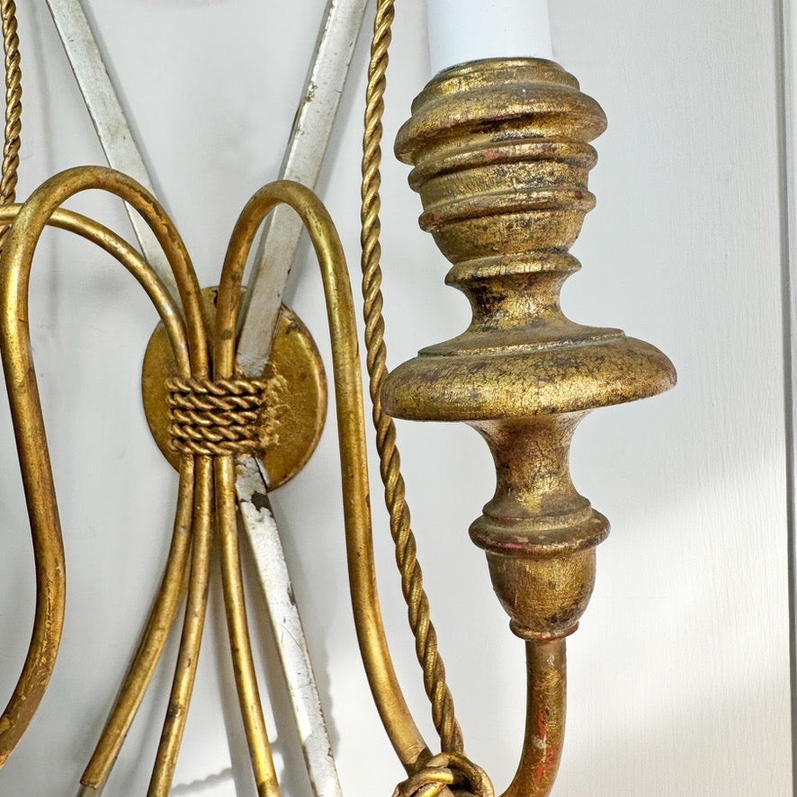 An Outstanding 1950's Italian Cross Sword and Gilt Rope Tassel Wall Light