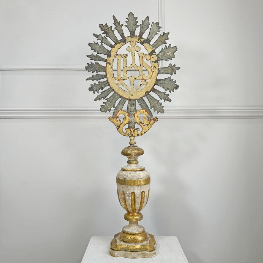Processional Gilt Iron IHS Cross Mounted on a Baroque Altar Vase 18th Century