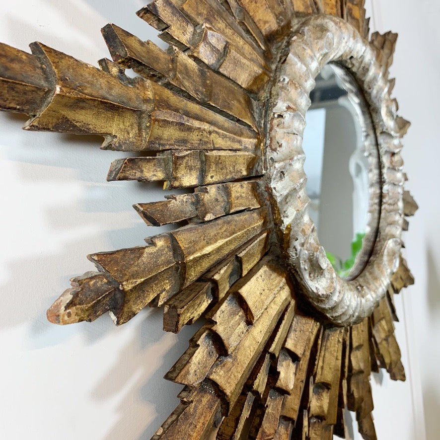 1940's Italian Wooden Gold Sunburst Mirror
