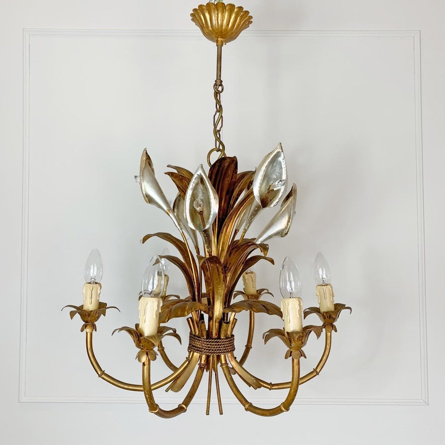 Hans Kogl Gilt & Silver Calla Lily Chandelier, C 1970s