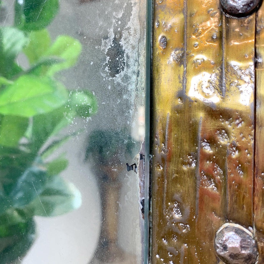 Mid-Century Gold Riveted Brass Brutalist Mirror
