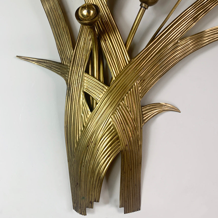 1970's Italian Gold Bulrush Wall Light
