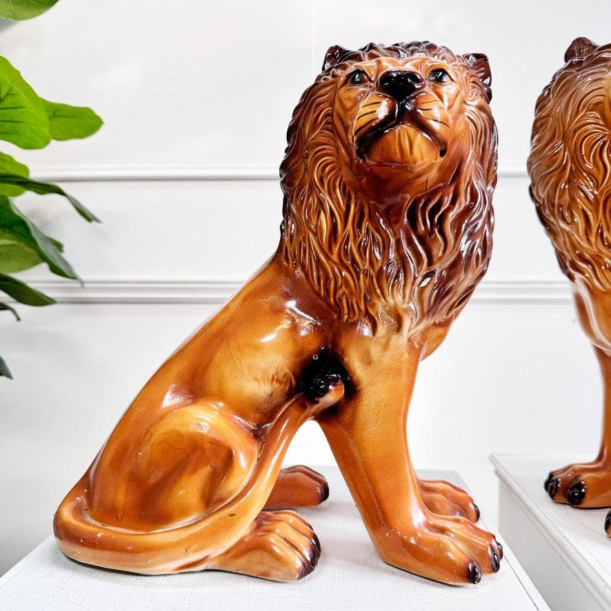 Pair of Staffordshire Pottery Lions