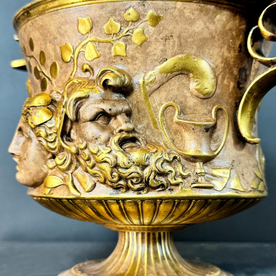Pair of Ferdinand Barbedienne Low Handled Bronze Urns after the Zaffoli Borghese Vase