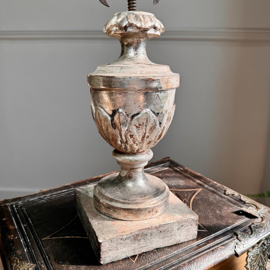 Painted Sunburst Mounted on a Baroque Silver Gilt Altar Vase 18th Century