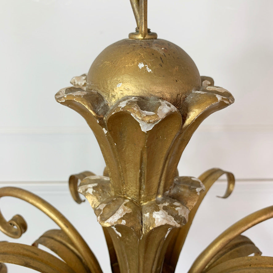 Italian Gold Wooden Scroll Chandelier 1960's
