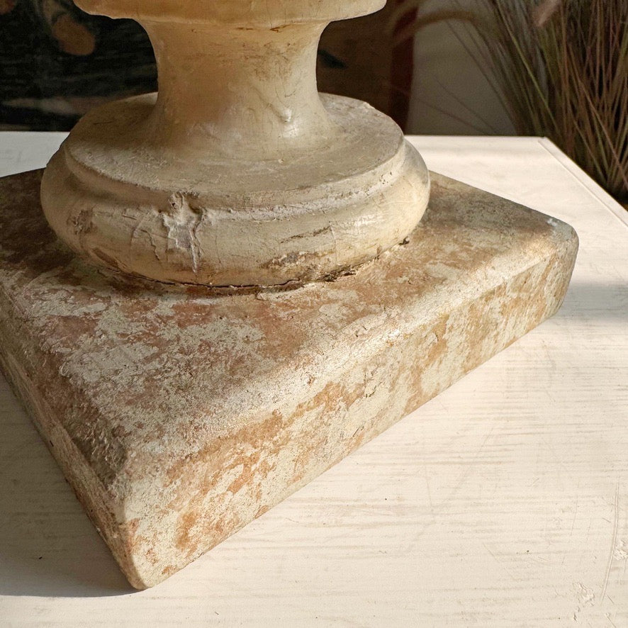 Antique Wood and Gesso Altar Vase with Flame and Faux Marble Italy 18th Century
