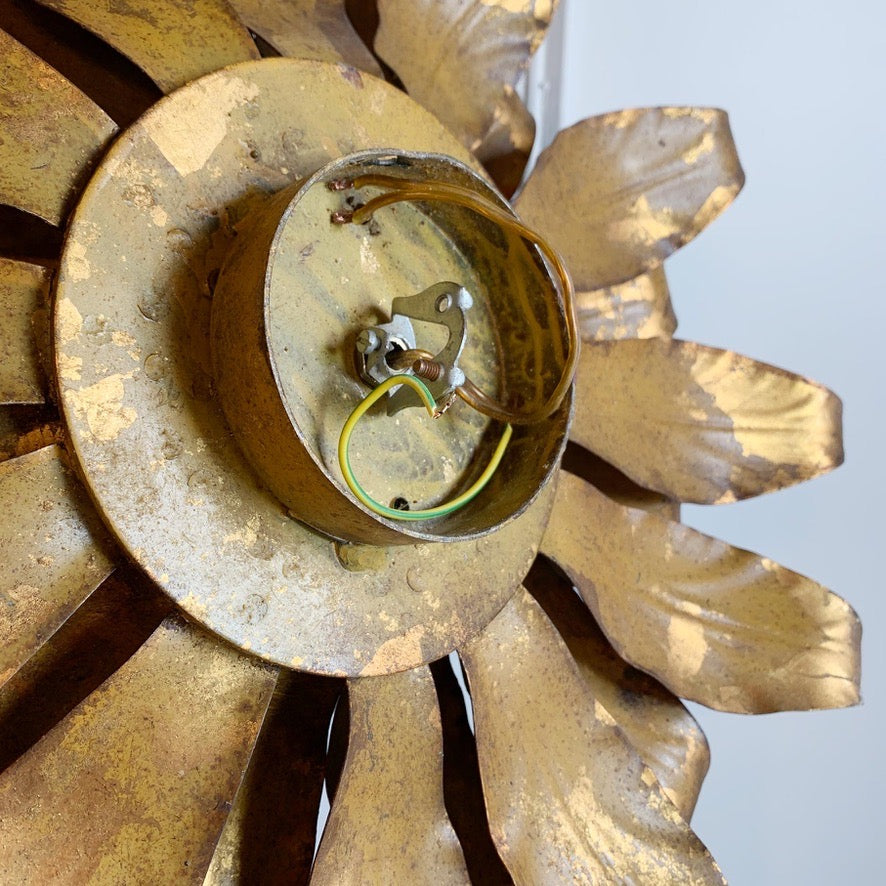 1960s Large Toleware Italian Gold Flower Light