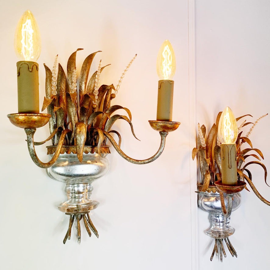 Pair of Maison Bagues Gilt Crystal Wall Lights