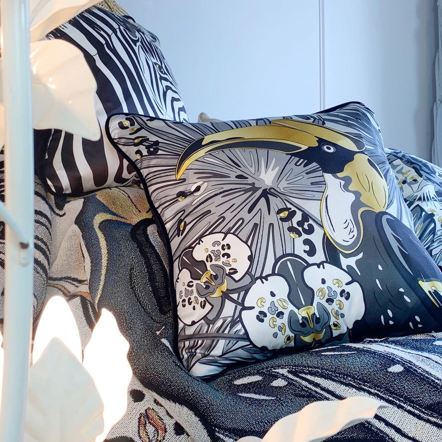 The Tropics Collection 'Hornbill' Luxury Silk Cushion