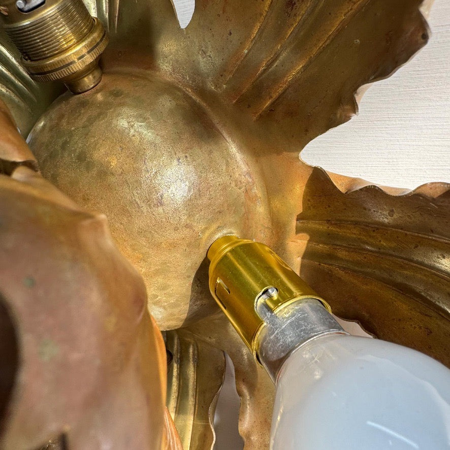Mid Century Brutalist Copper and Brass Flower Ceiling Light