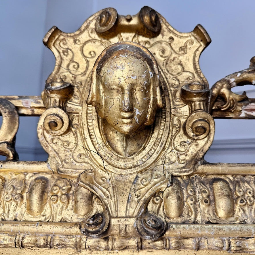 Antique Renaissance Revival Giltwood Overmantle Mirror 19th Century