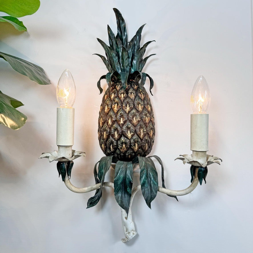 Polychrome Painted 1930's Italian Pineapple Wall Light