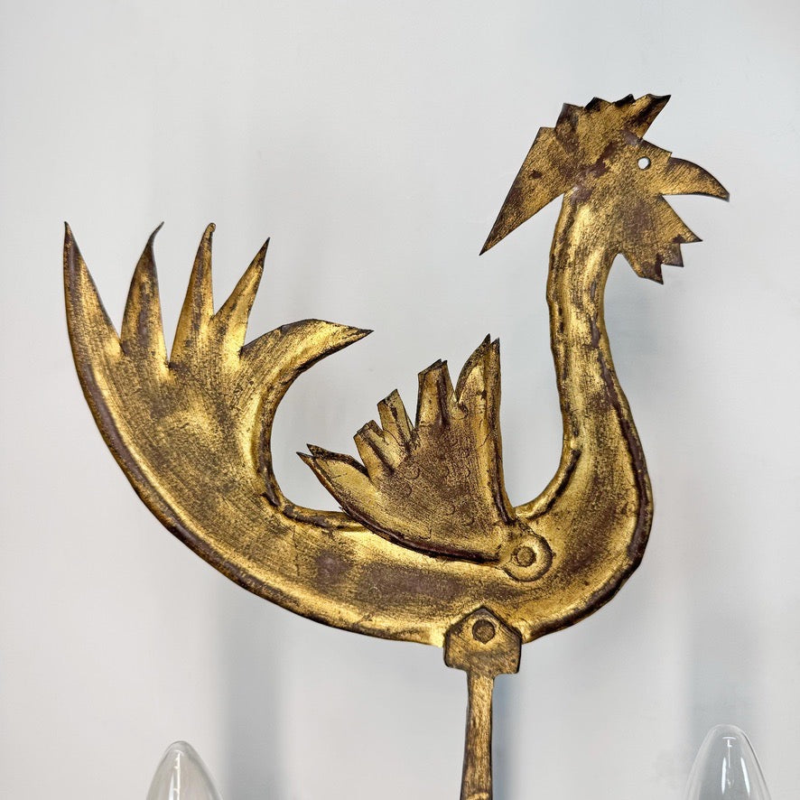 Vintage Pair of Jean Touret Cockerel Wall Lights for Ateliers de Marolles