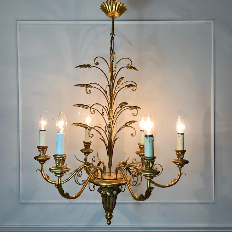 1960's Italian gilt wheat sheaf chandelier