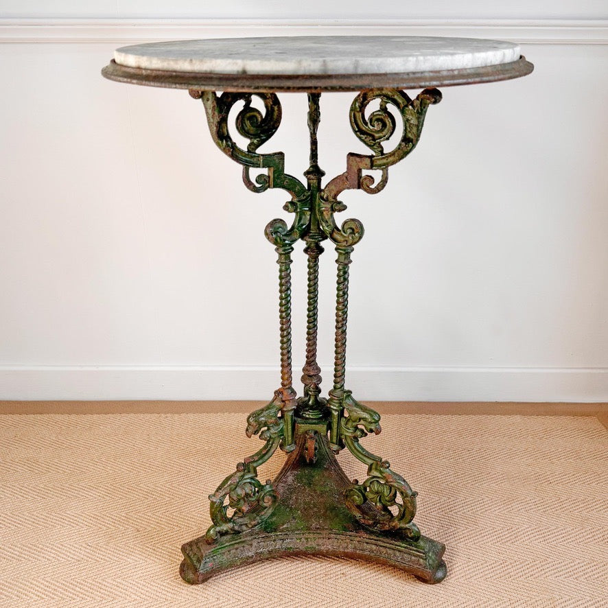 Antique Cast and Wrought Iron Marble Top Orangery Table