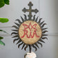 Painted Sunburst Mounted on a Baroque Silver Gilt Altar Vase 18th Century