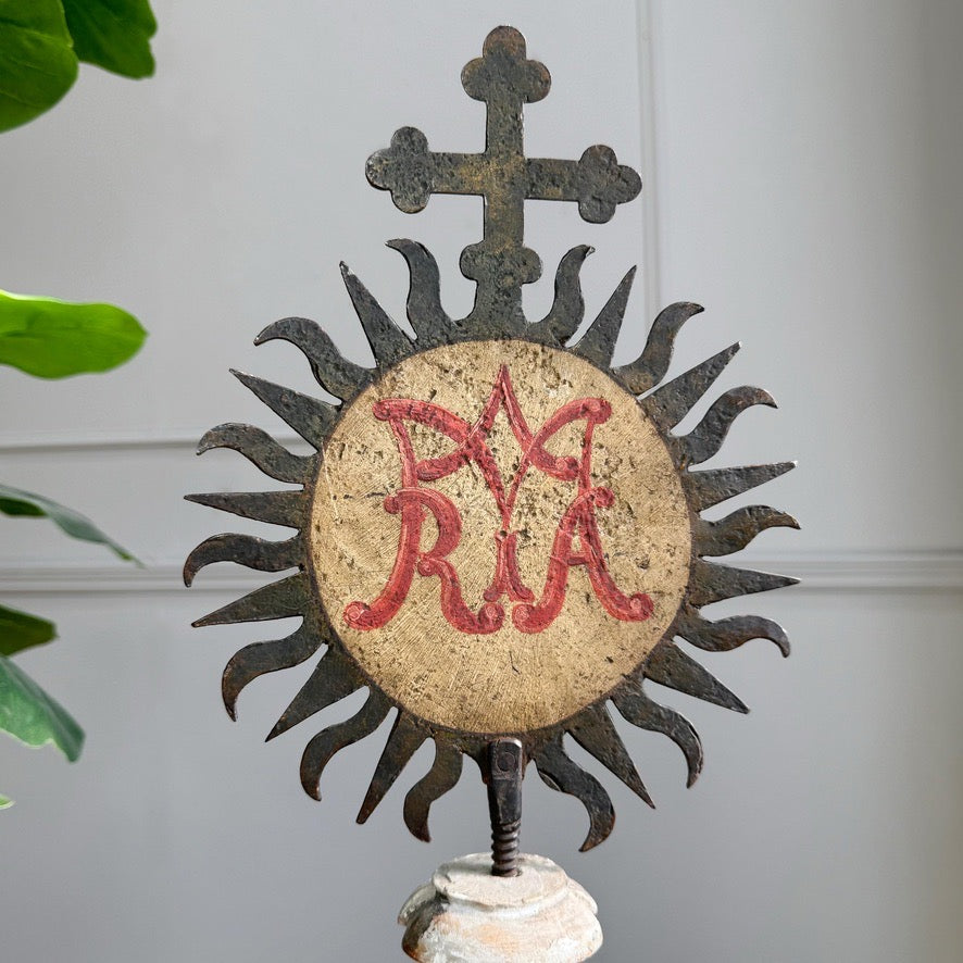 Painted Sunburst Mounted on a Baroque Silver Gilt Altar Vase 18th Century