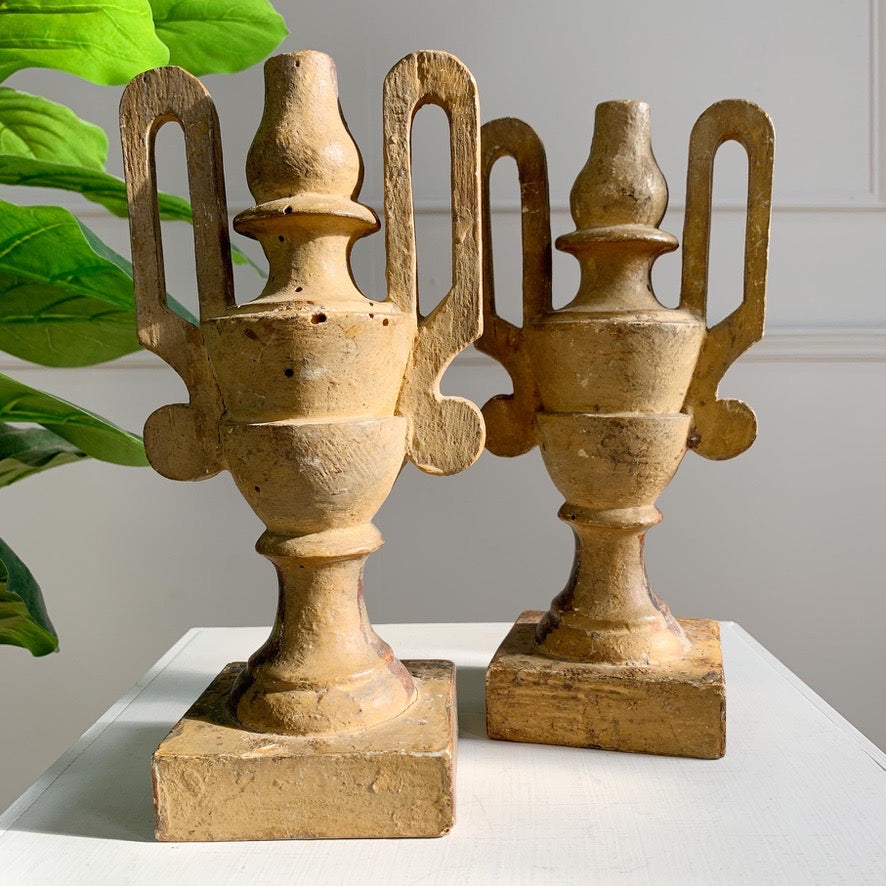 Pair of Late 18th Century Gold Wood and Gesso Baroque Altar Vases