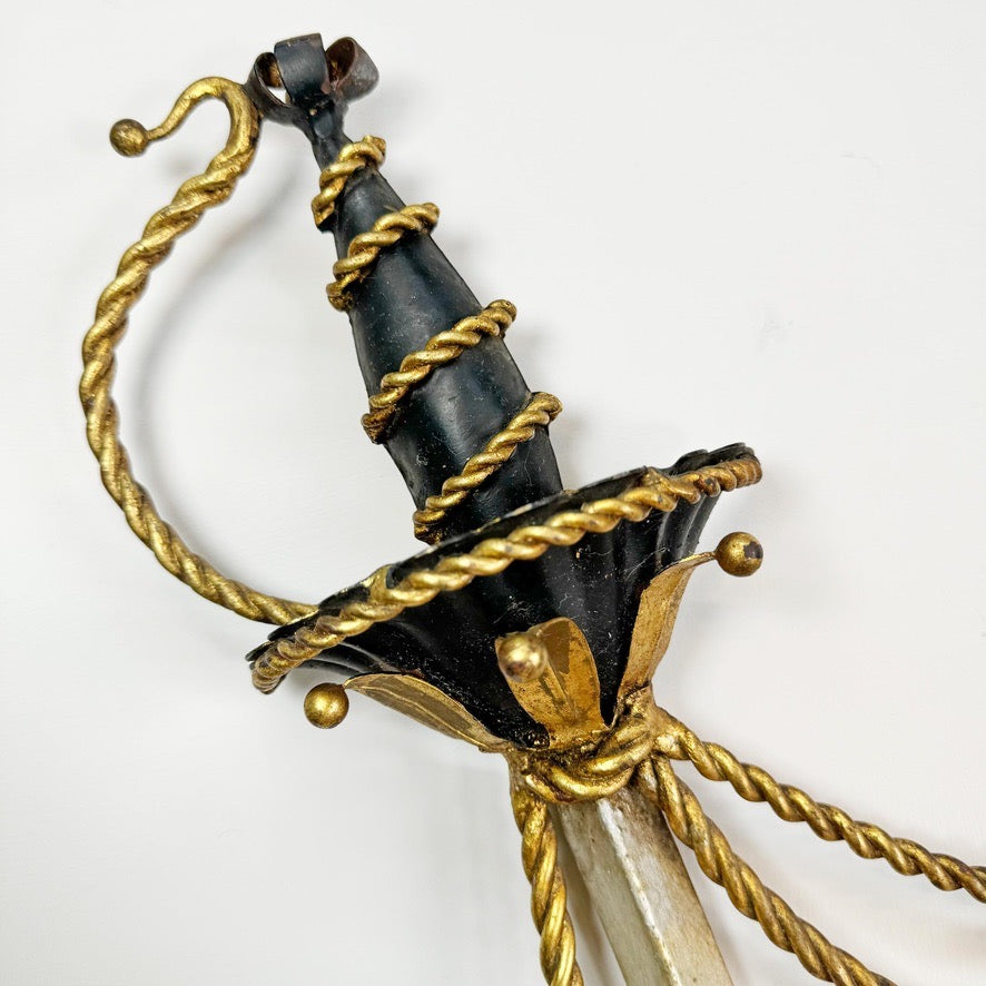 An Outstanding 1950's Italian Cross Sword and Gilt Rope Tassel Wall Light