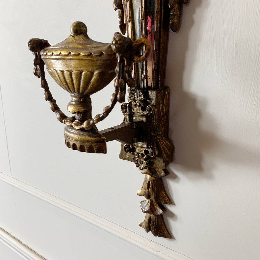 Antique French Faceted Gold Mirror Wall Sconce