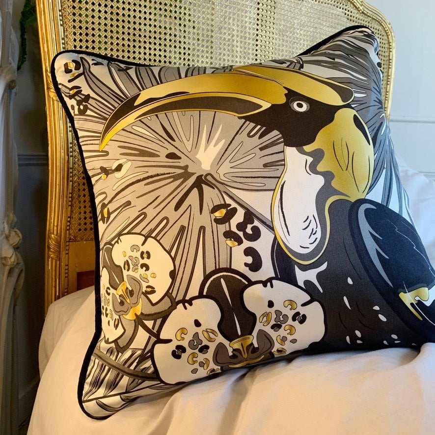 The Tropics Collection 'Hornbill' Luxury Silk Cushion